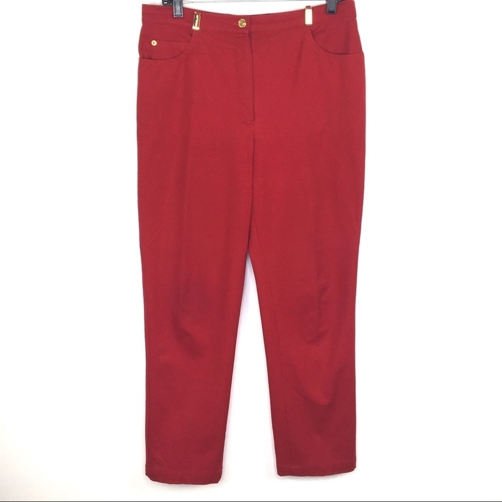 St John Sport Marie Gray Red High Waisted Pants